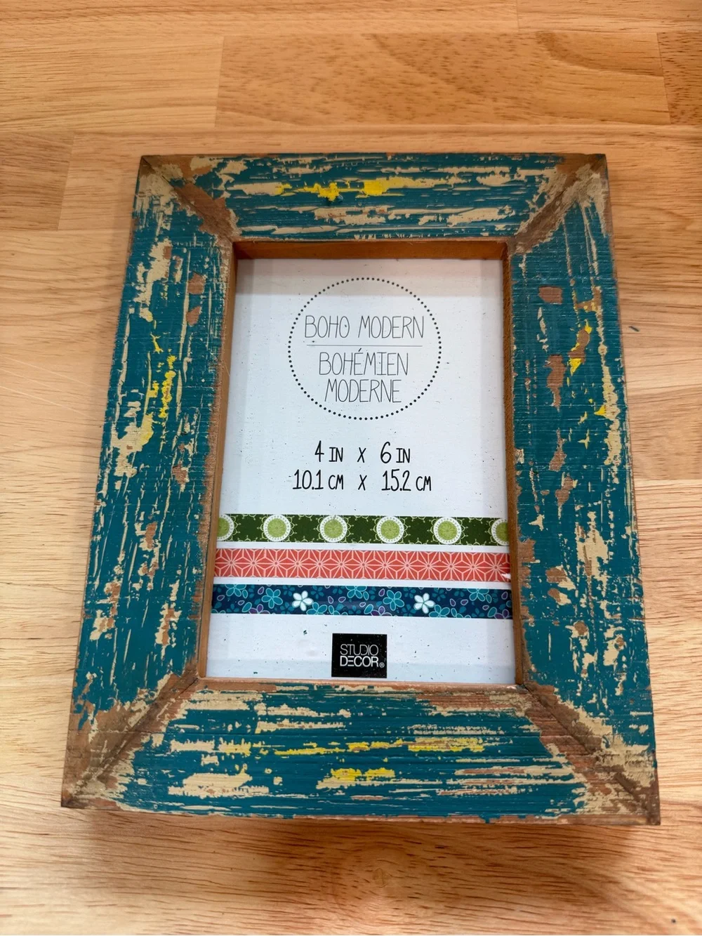 Studio Decor Distressed Teal Photo Frame with Yellow and Cream Accents